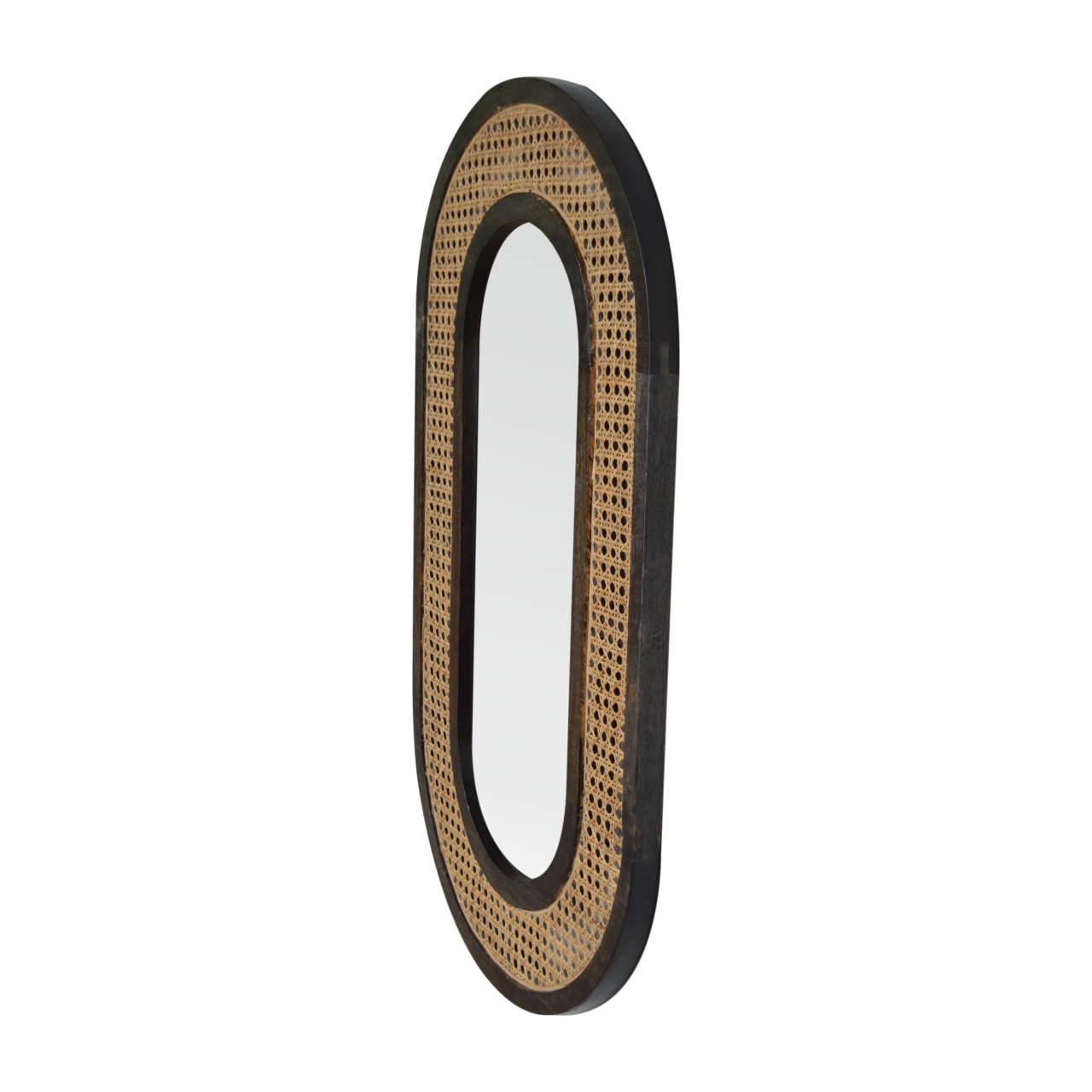 in1228 carbon black rattan mirror