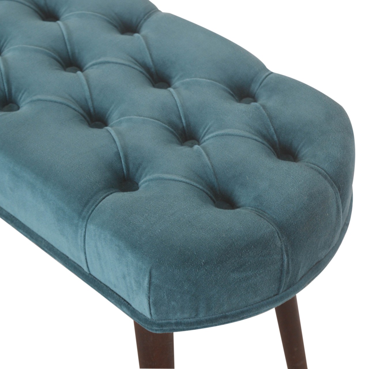 in1443 teal cotton velvet deep button bench