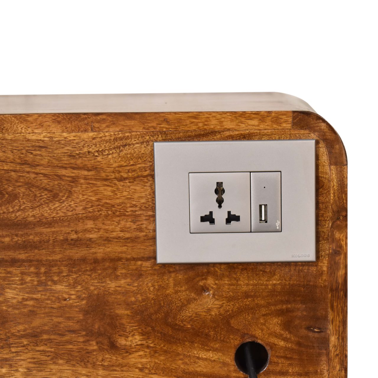 in1587 curved chestnut bedside with cable access