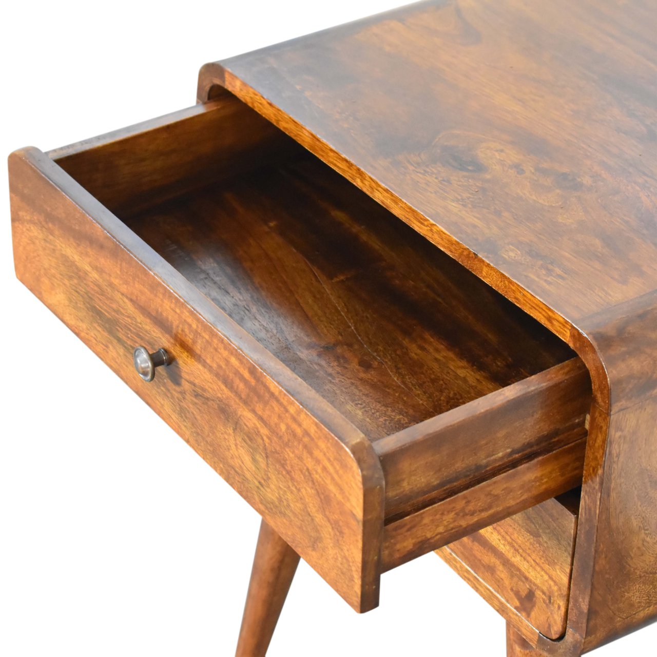 in1587 curved chestnut bedside with cable access