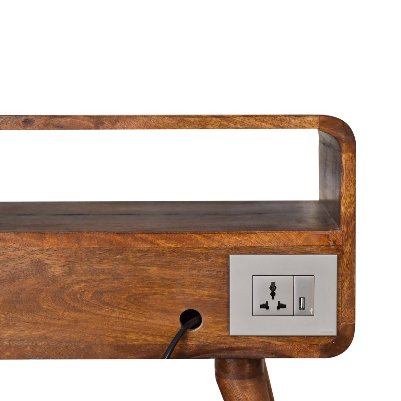 in1607 curved chestnut media unit with cable access