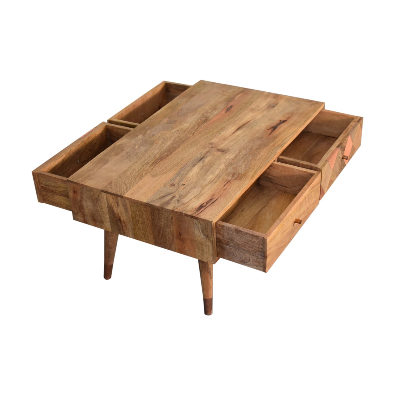 in1654 oak ish copper brass inlay coffee table