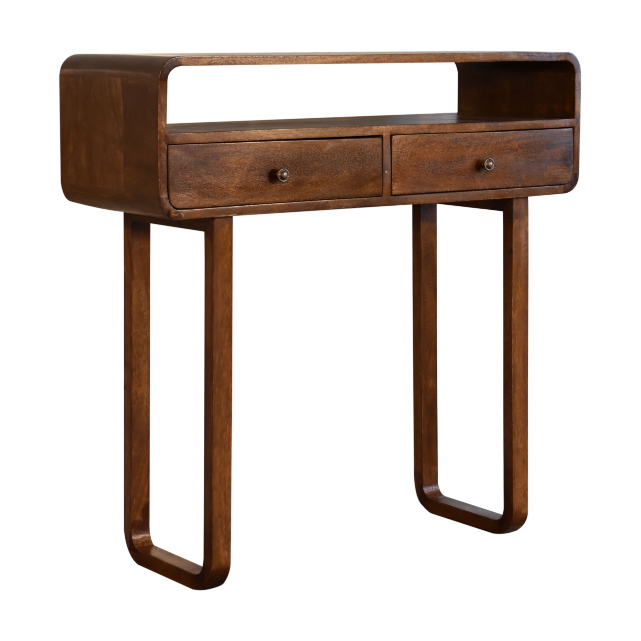 in2133 u curved chestnut console table
