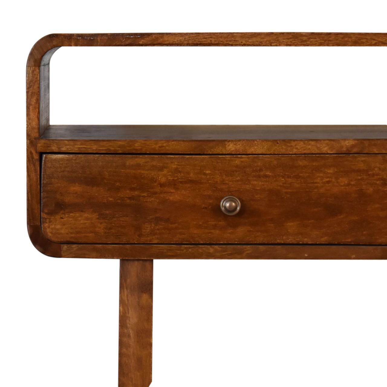 in2133 u curved chestnut console table