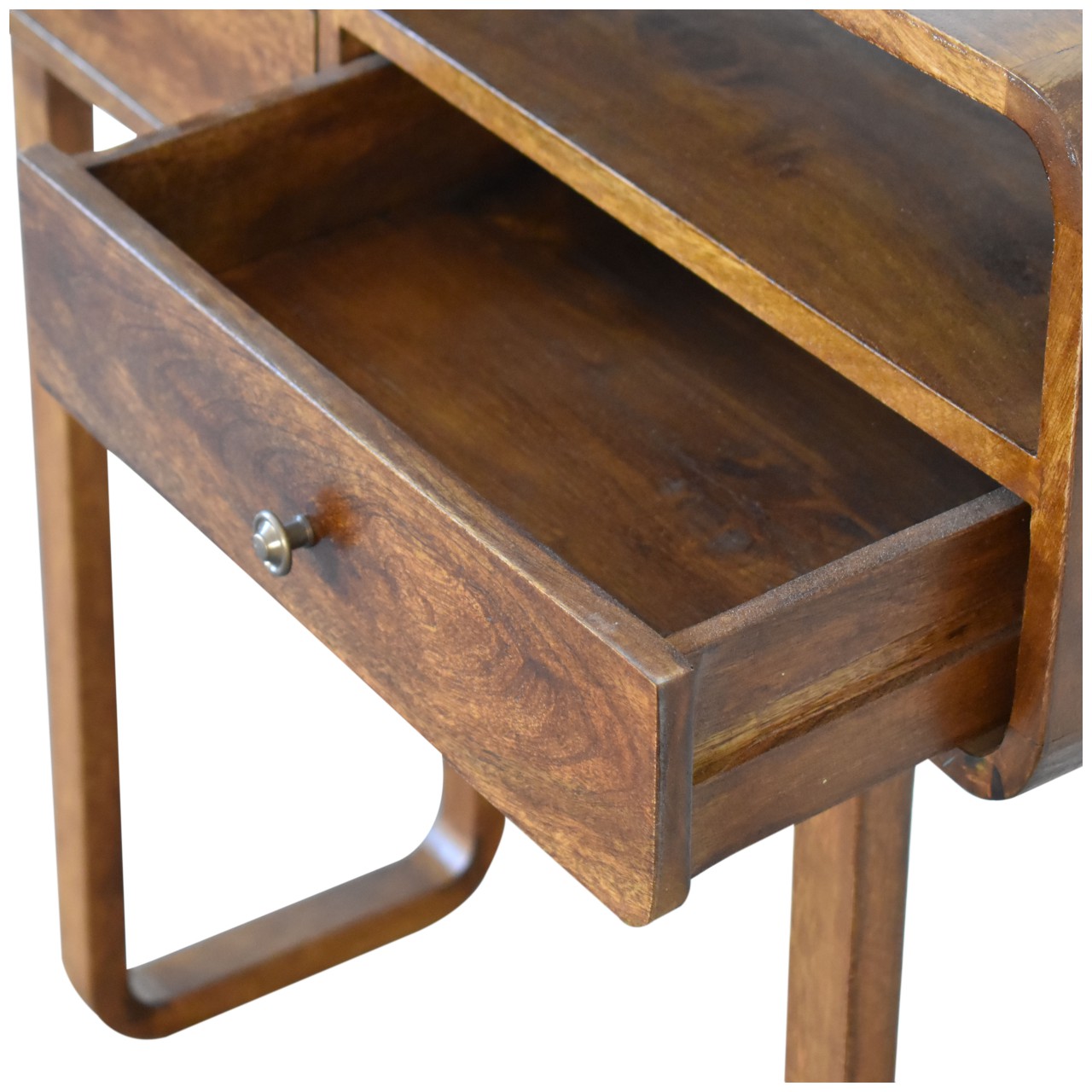in2133 u curved chestnut console table