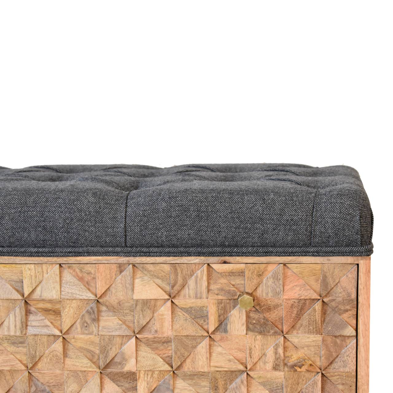 in2145 u shape diamond carved black tweed storage bench