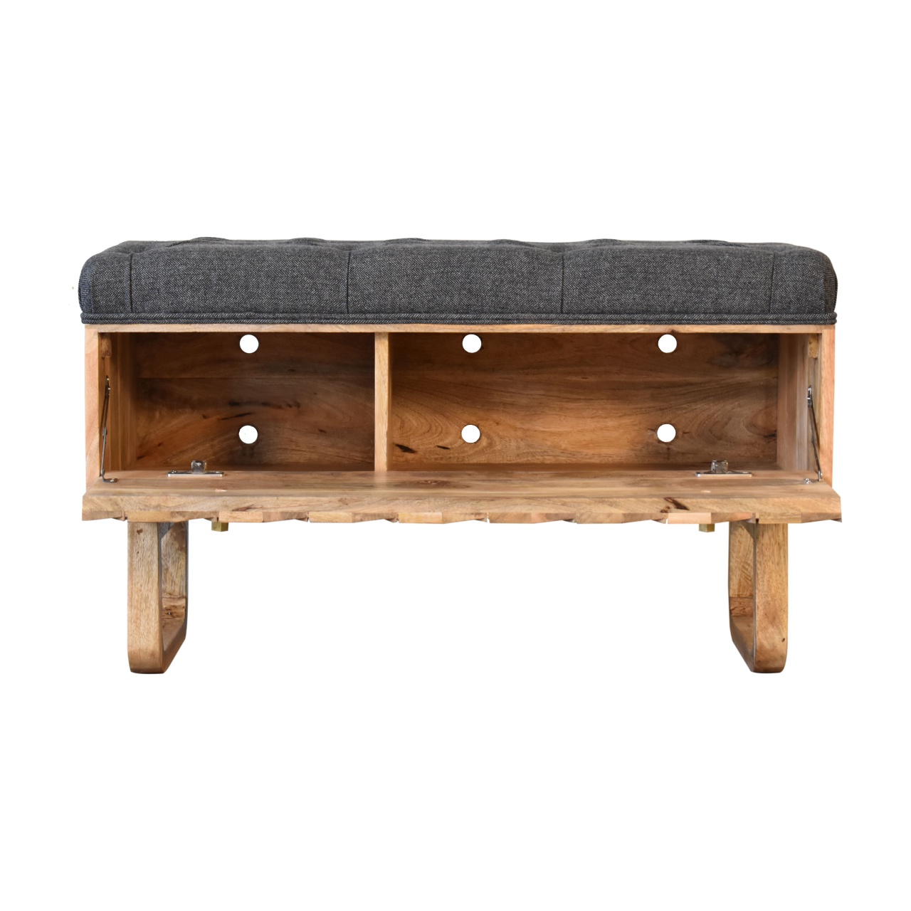 in2145 u shape diamond carved black tweed storage bench