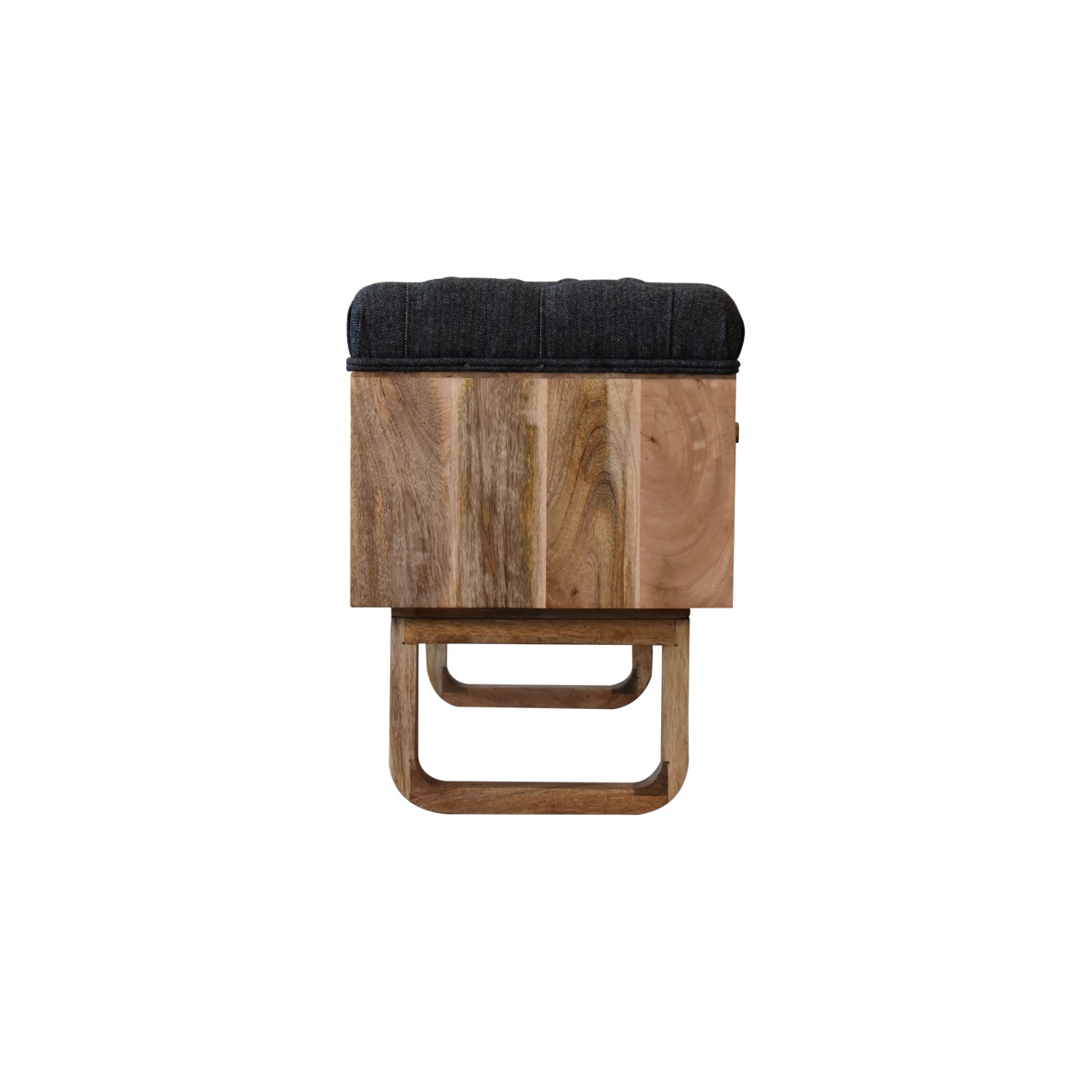 in2145 u shape diamond carved black tweed storage bench