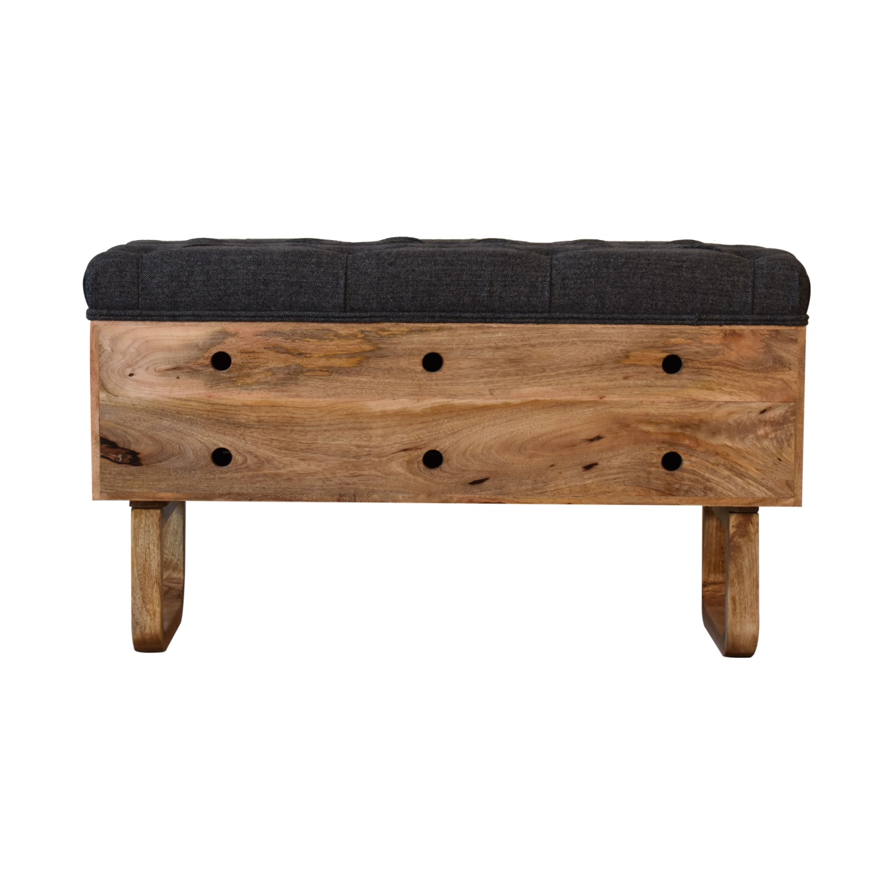 in2145 u shape diamond carved black tweed storage bench