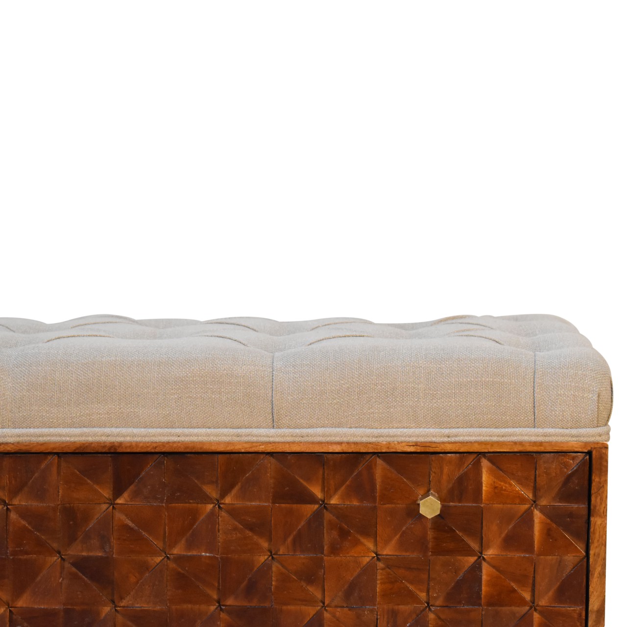 in2146 u shape chestnut diamond carved mud linen storage bench