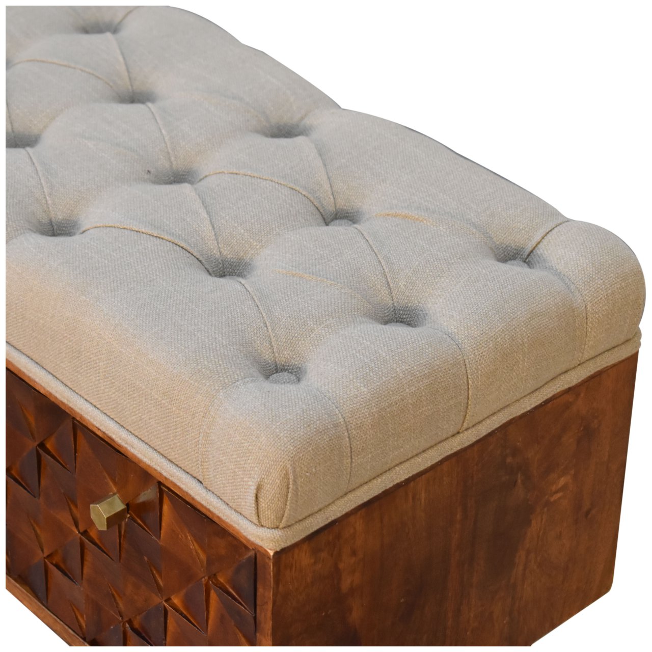 in2146 u shape chestnut diamond carved mud linen storage bench