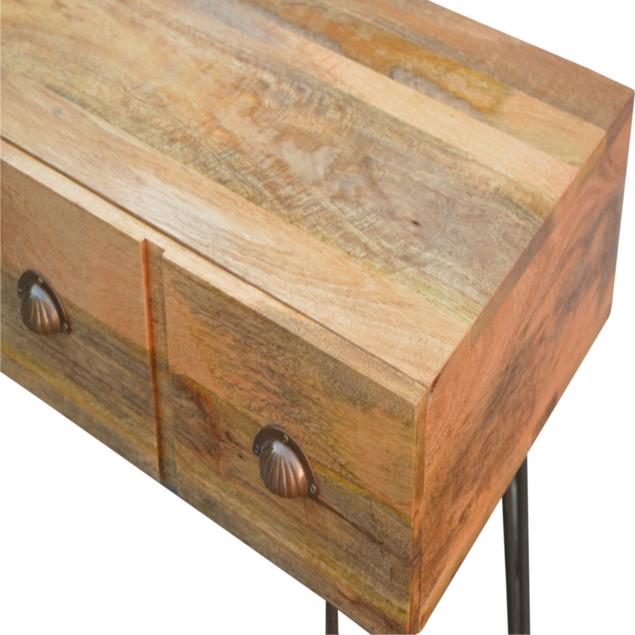 in236 solid wood 2 drawers console table with iron base