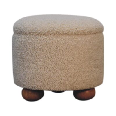 cream boucle storage footstool