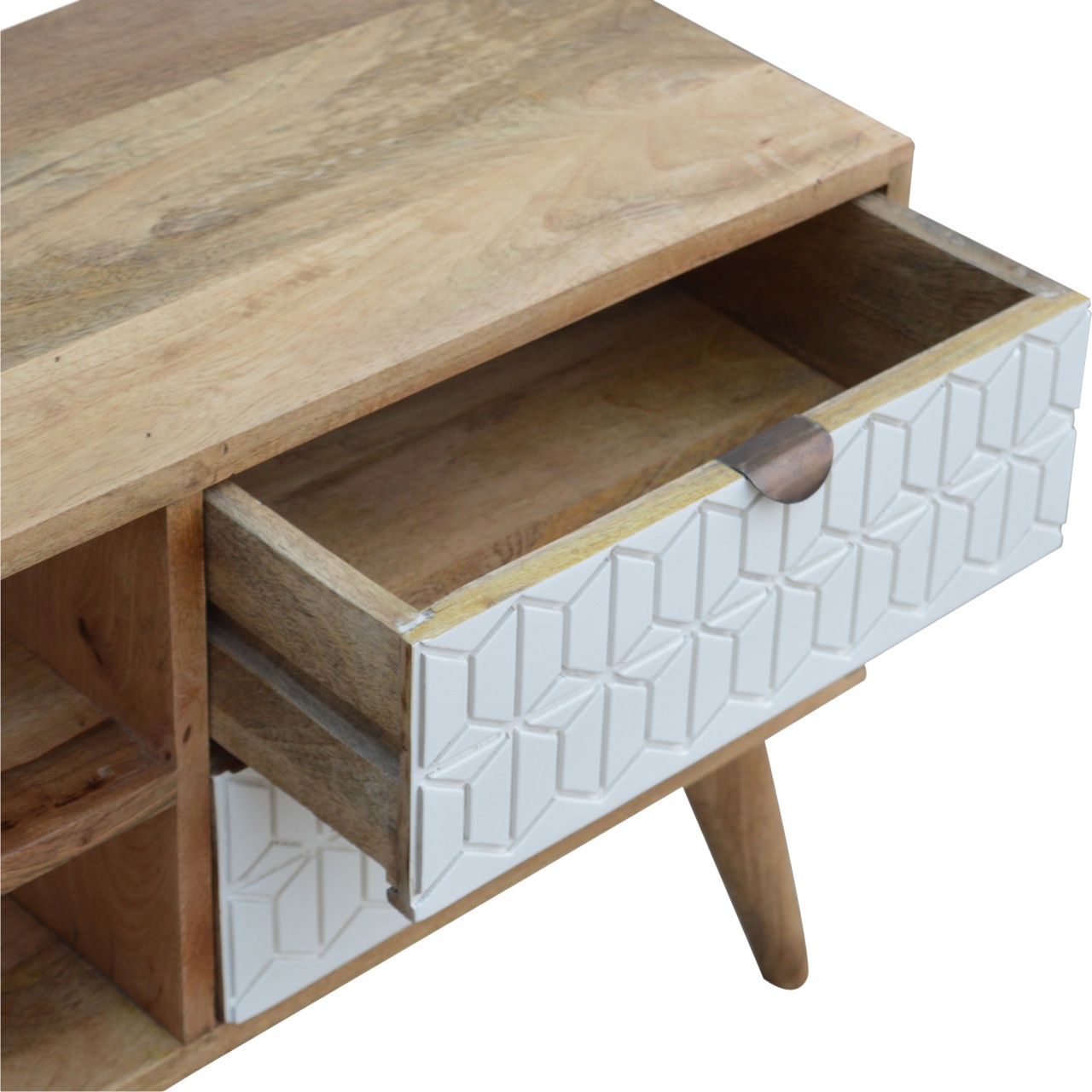 in447 sleek white carved media unit