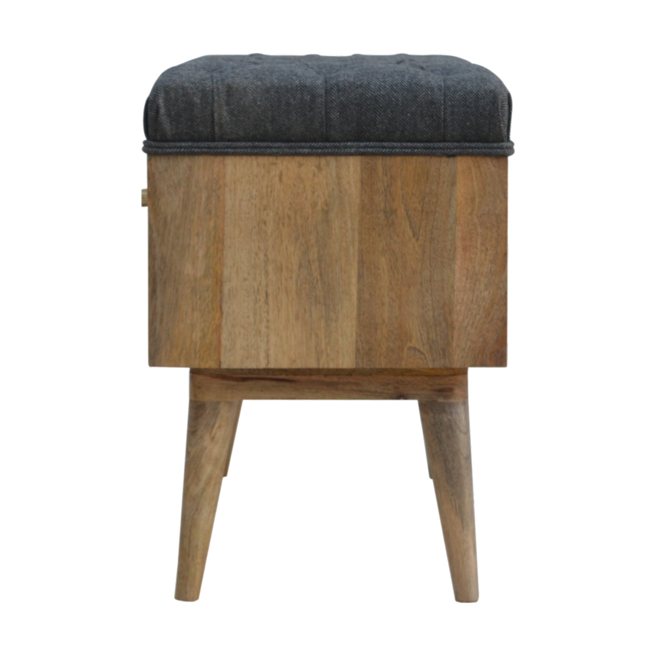 in735 diamond carved grey tweed storage bench