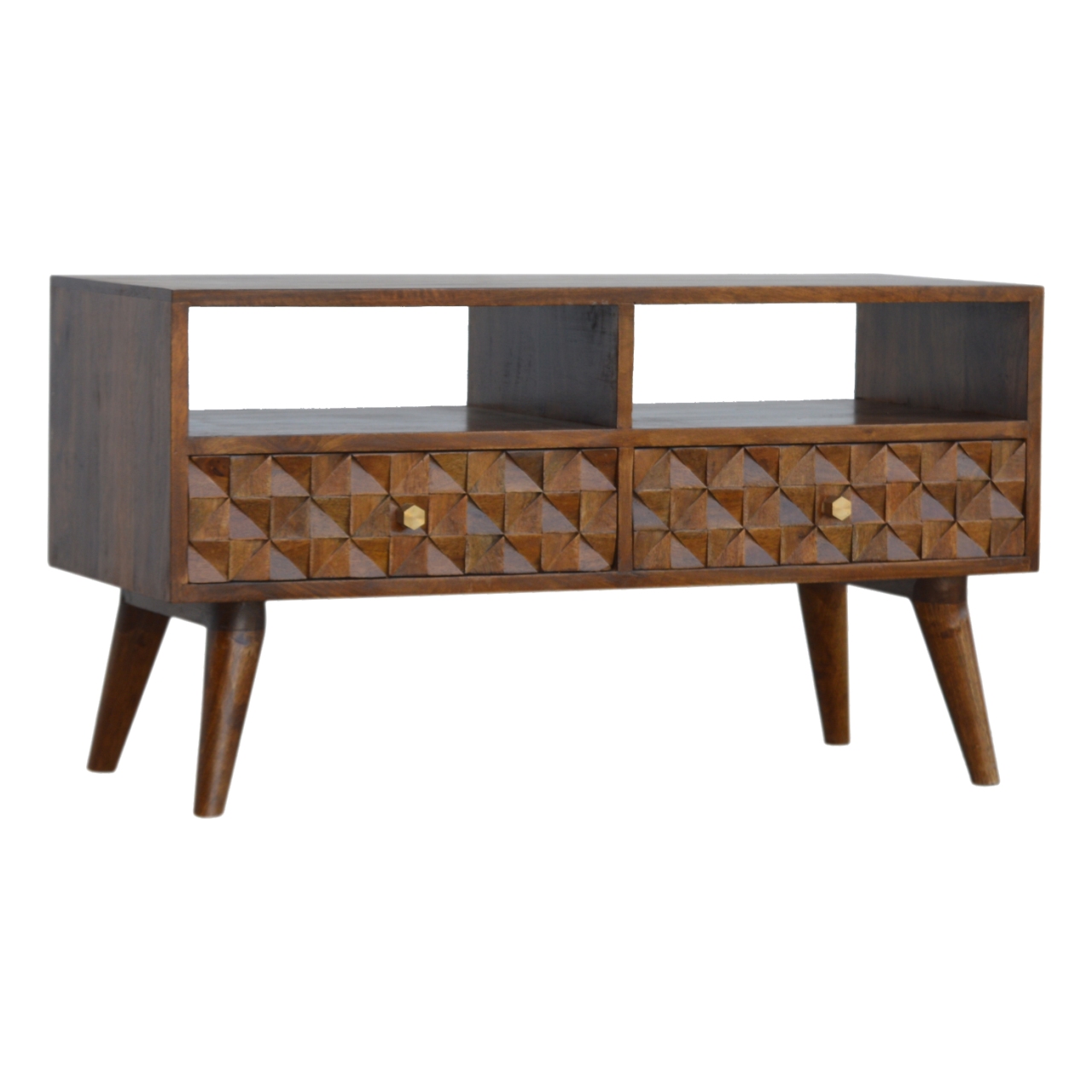 in786 chestnut diamond carved tv unit