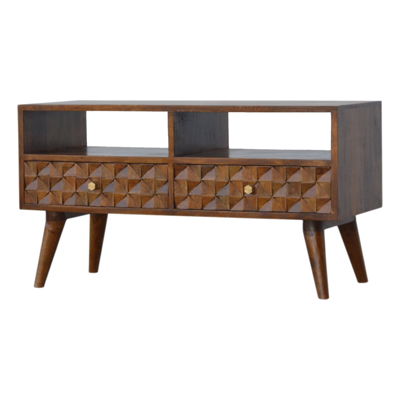 in786 chestnut diamond carved tv unit