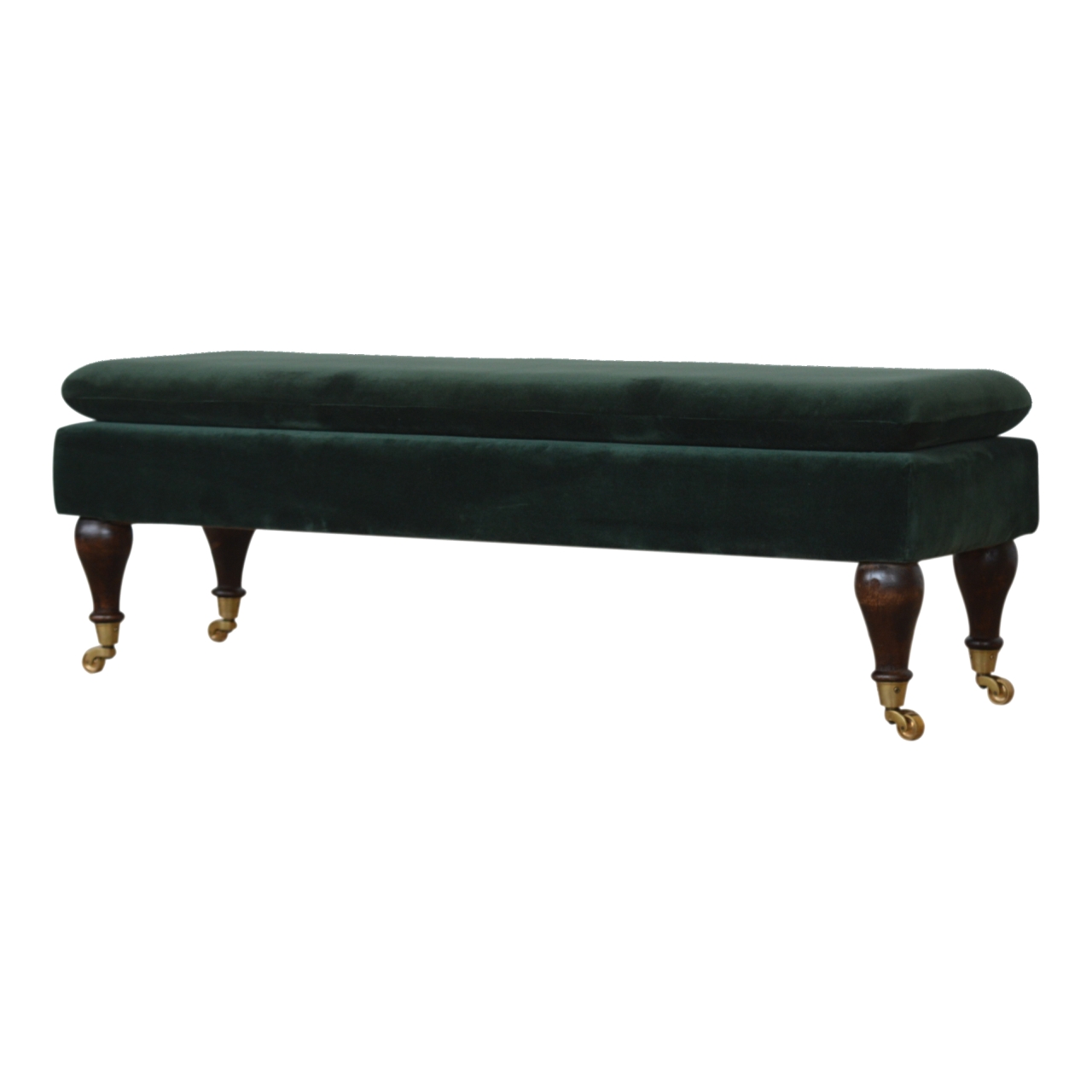 in884 green velvet bench with castor legs