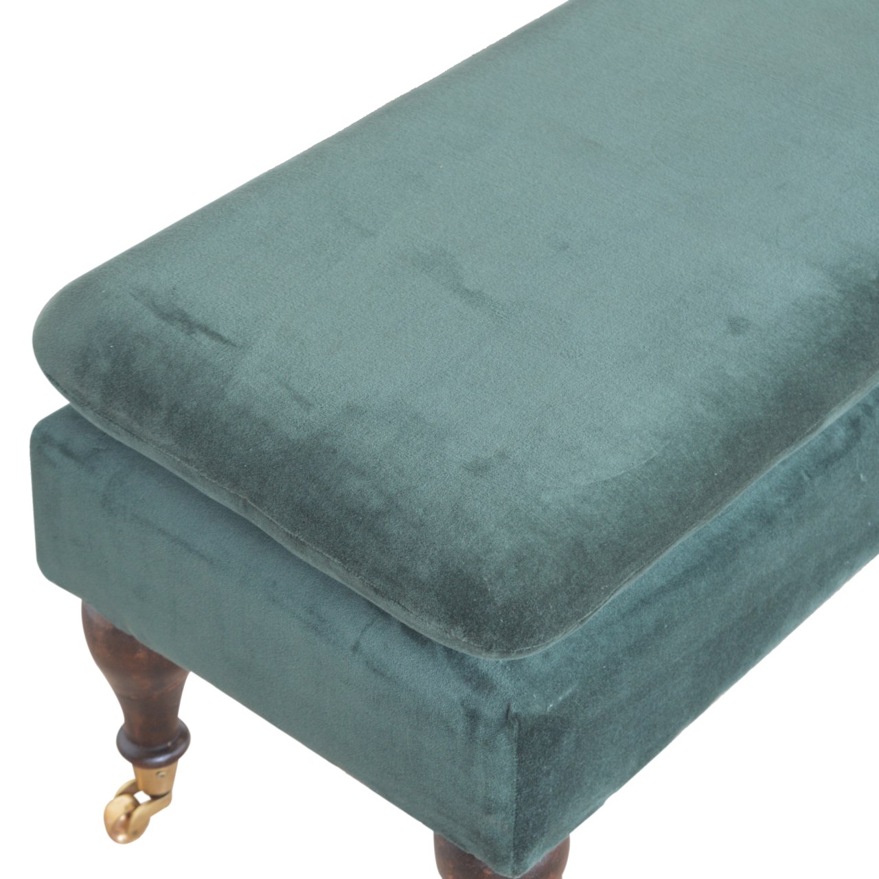 in884 green velvet bench with castor legs
