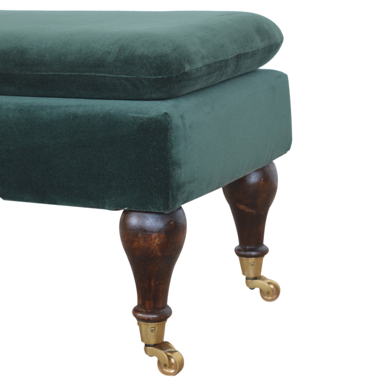 in884 green velvet bench with castor legs