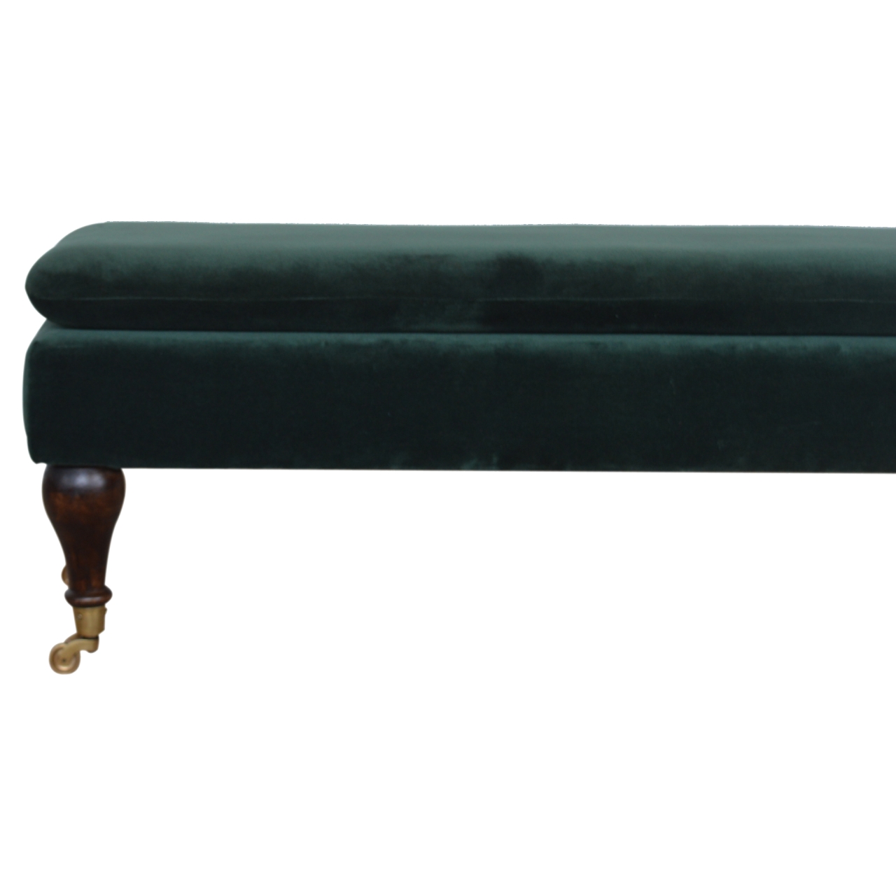 in884 green velvet bench with castor legs