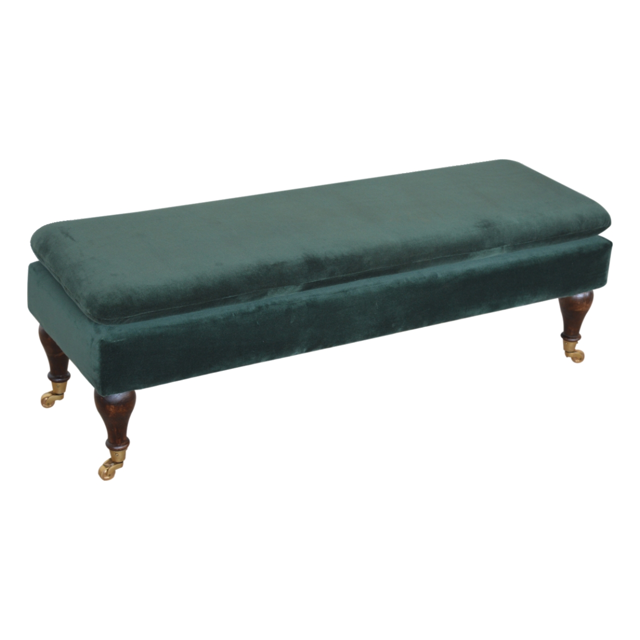 in884 green velvet bench with castor legs