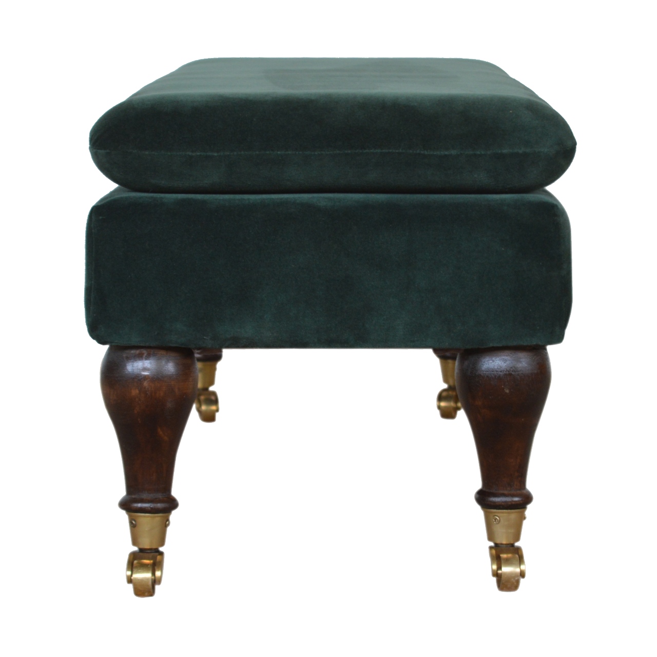 in884 green velvet bench with castor legs