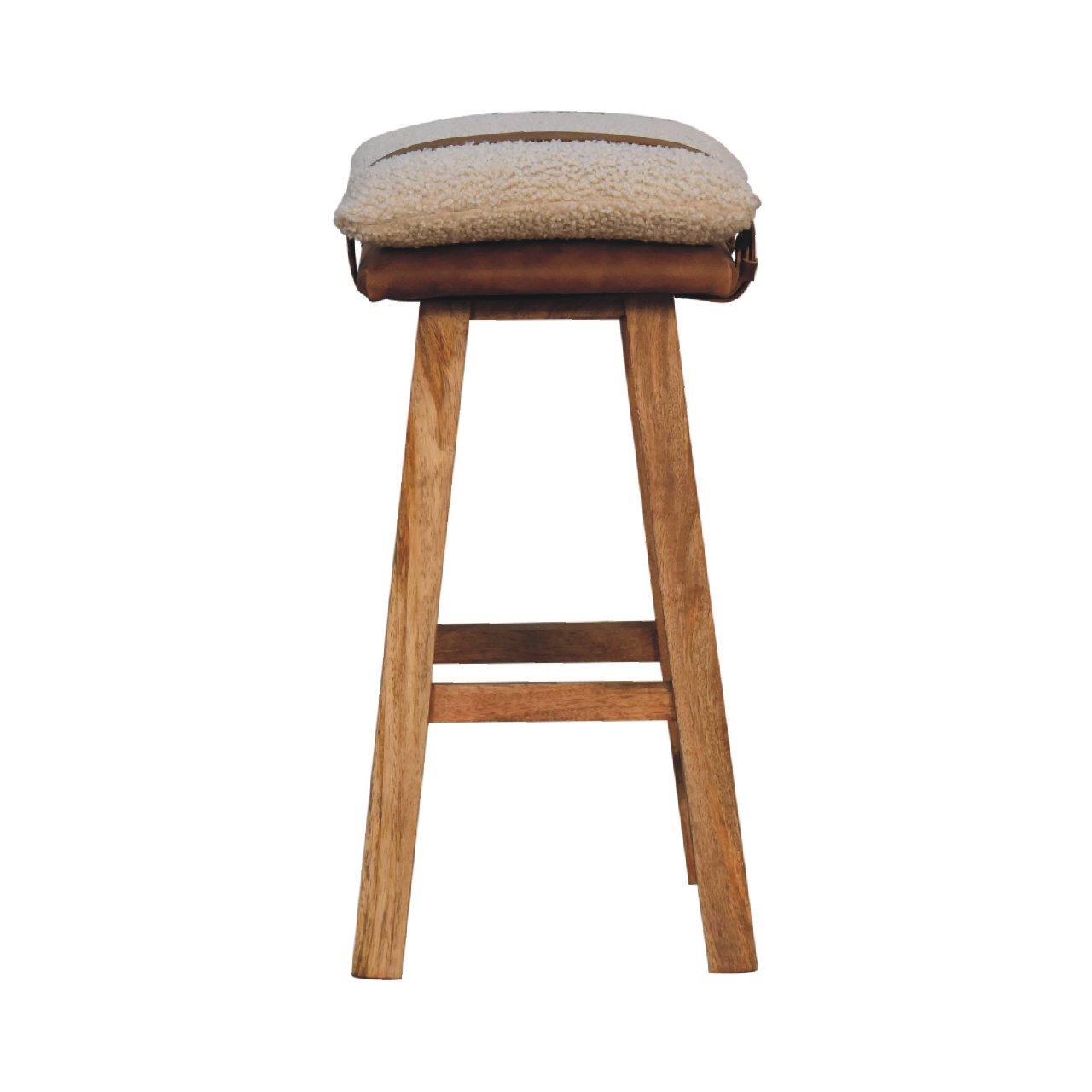 in3490 cream boucle buffalo leather strap bar stool