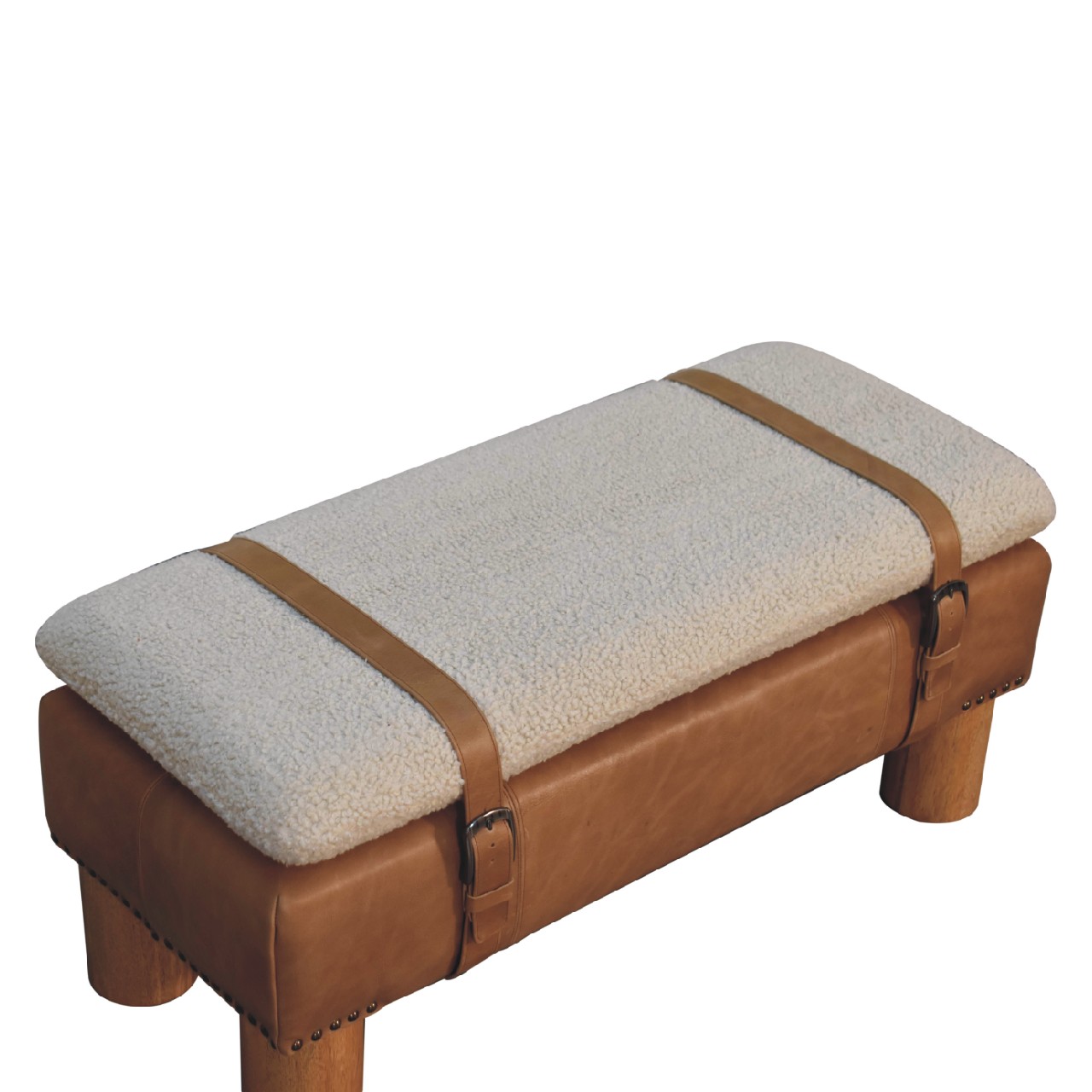 in3497 tan bufallo leather boucle nordic cylinder bench