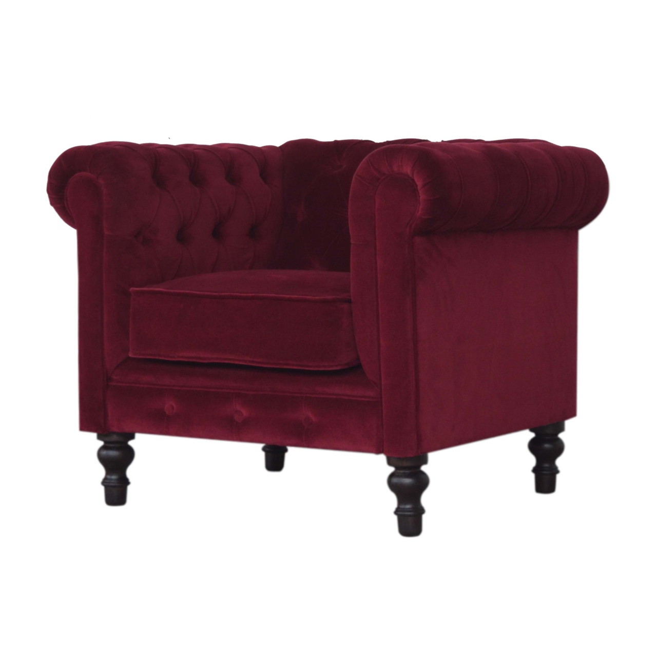 in1409 wine red velvet chesterfield armchair