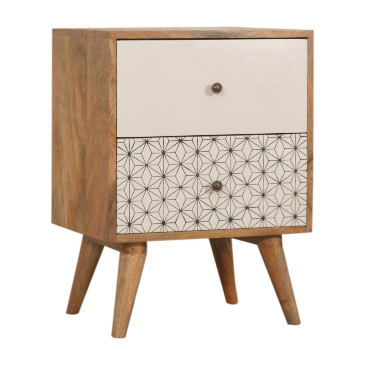 in1481 geometric screen printed 2 tone bedside