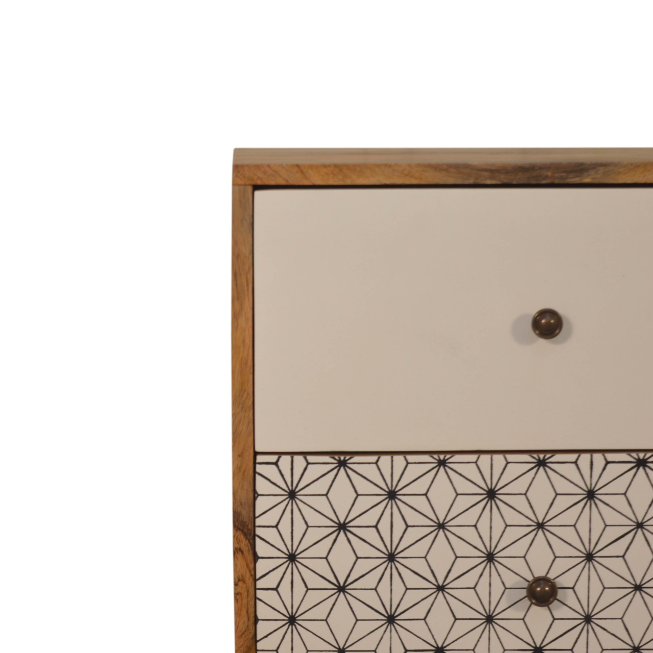 in1481 geometric screen printed 2 tone bedside