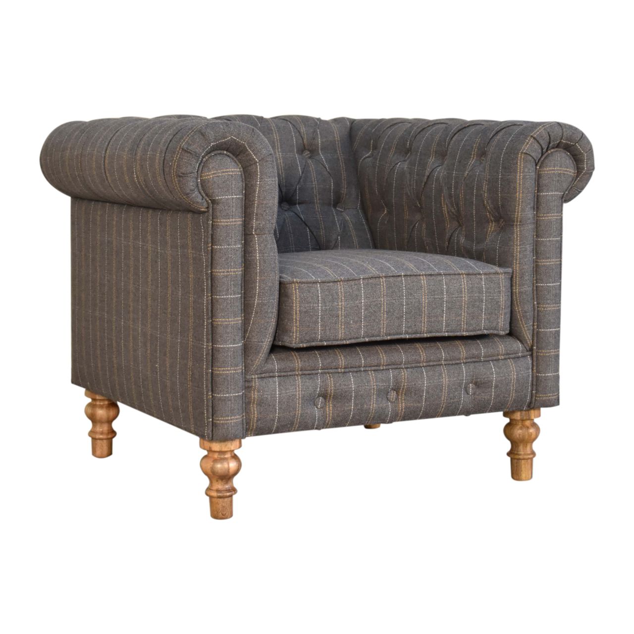 in1645 pewter tweed chesterfield armchair