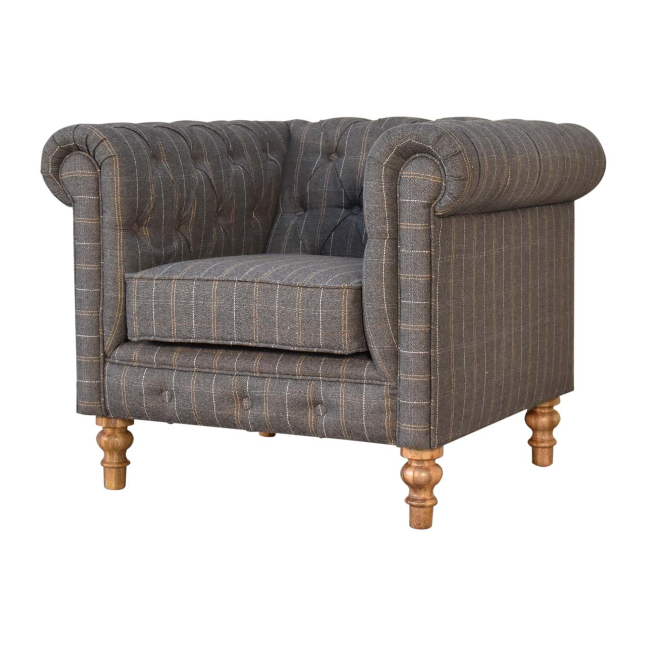 in1645 pewter tweed chesterfield armchair