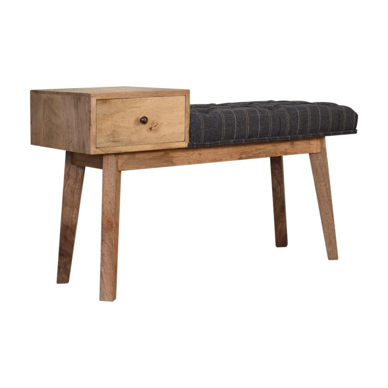 in1648 pewter tweed bench with 1 drawer