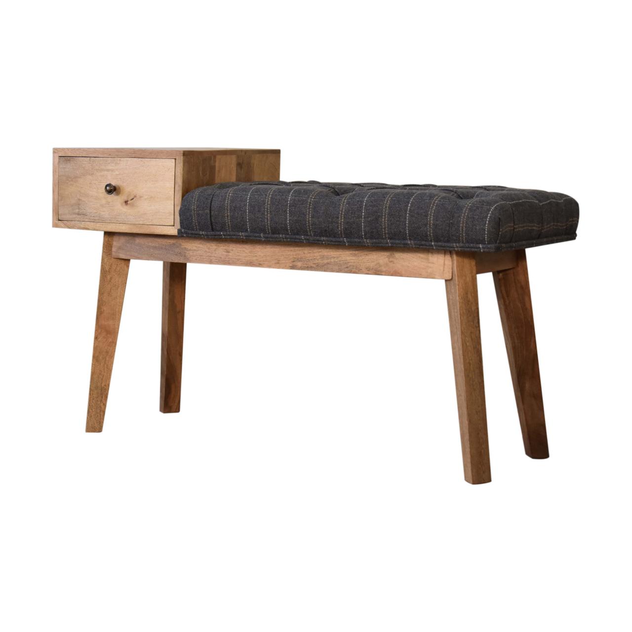 in1648 pewter tweed bench with 1 drawer