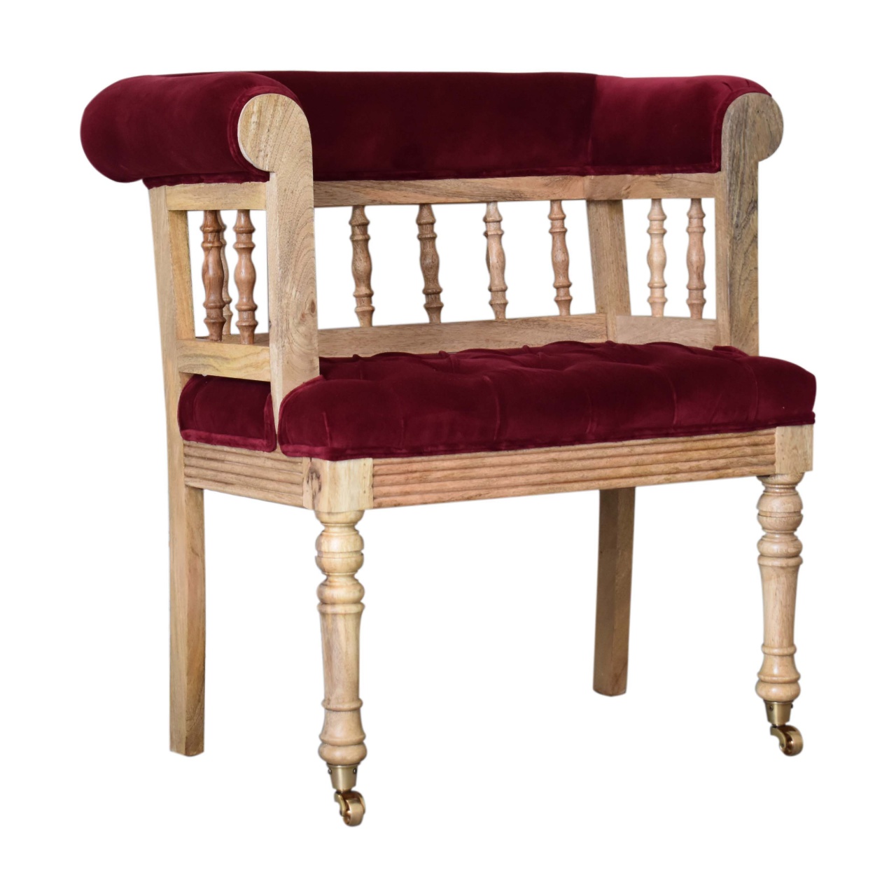 in1673 wine red mini deep button hallway bench