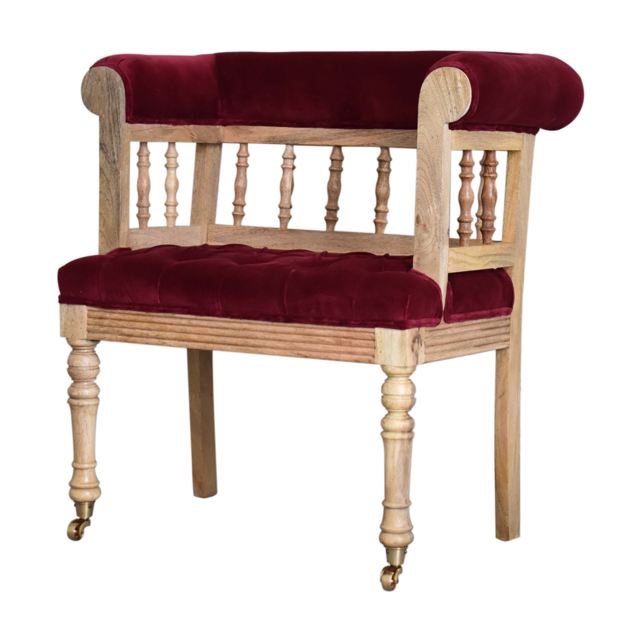 in1673 wine red mini deep button hallway bench