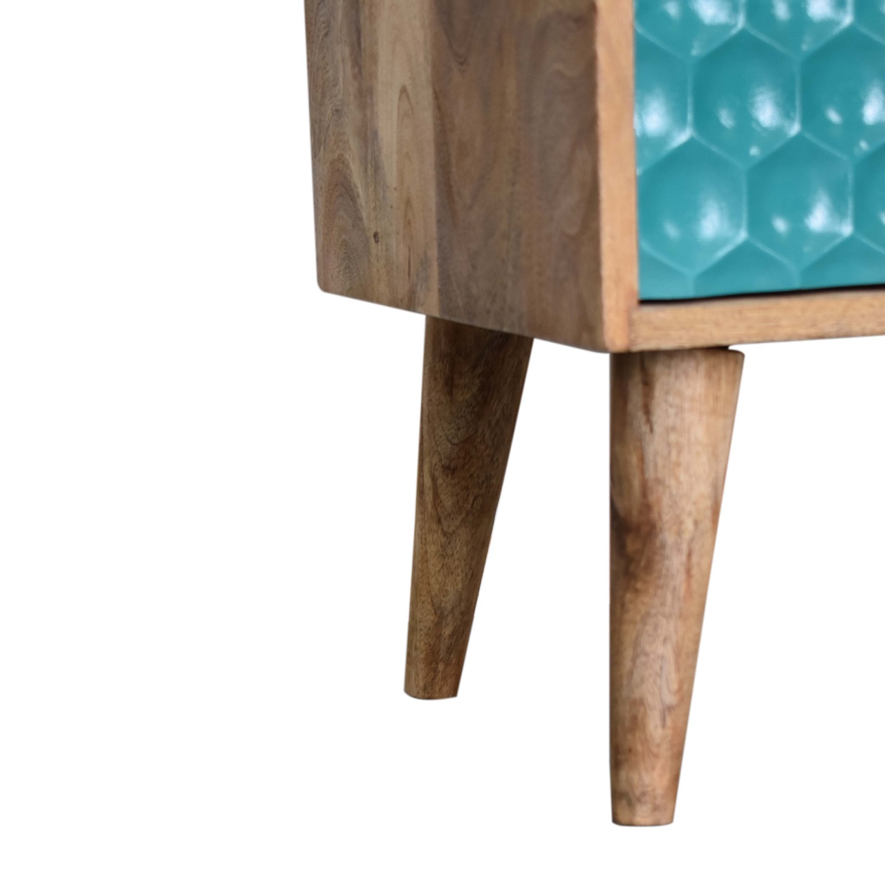 in1706 honeycomb carved teal bedside with open slot