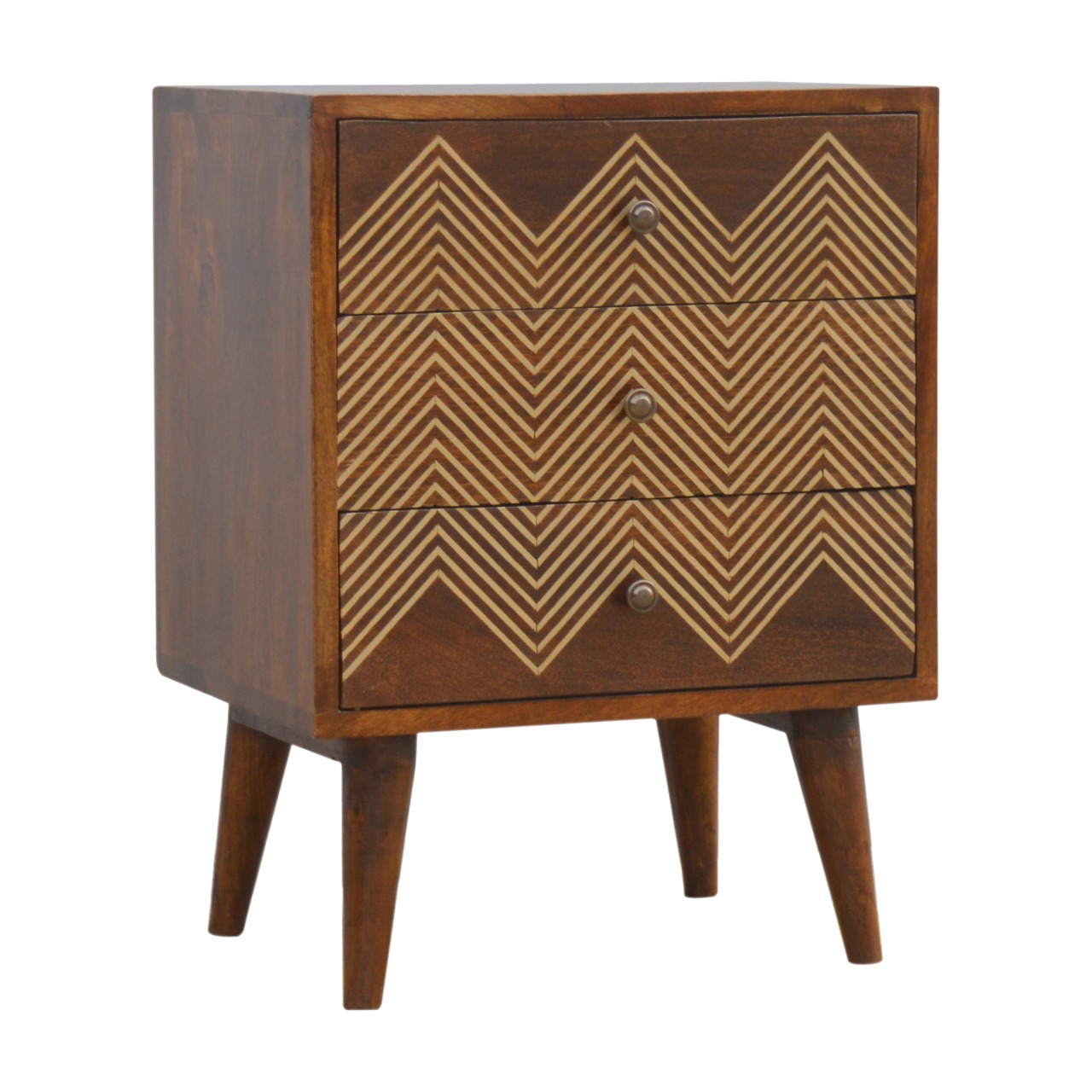 chestnut end table with gold inlay