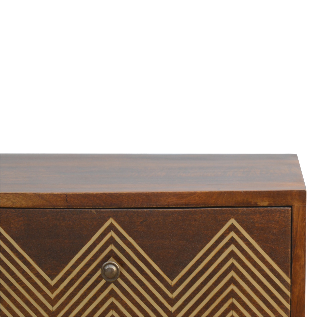 chestnut end table with gold inlay