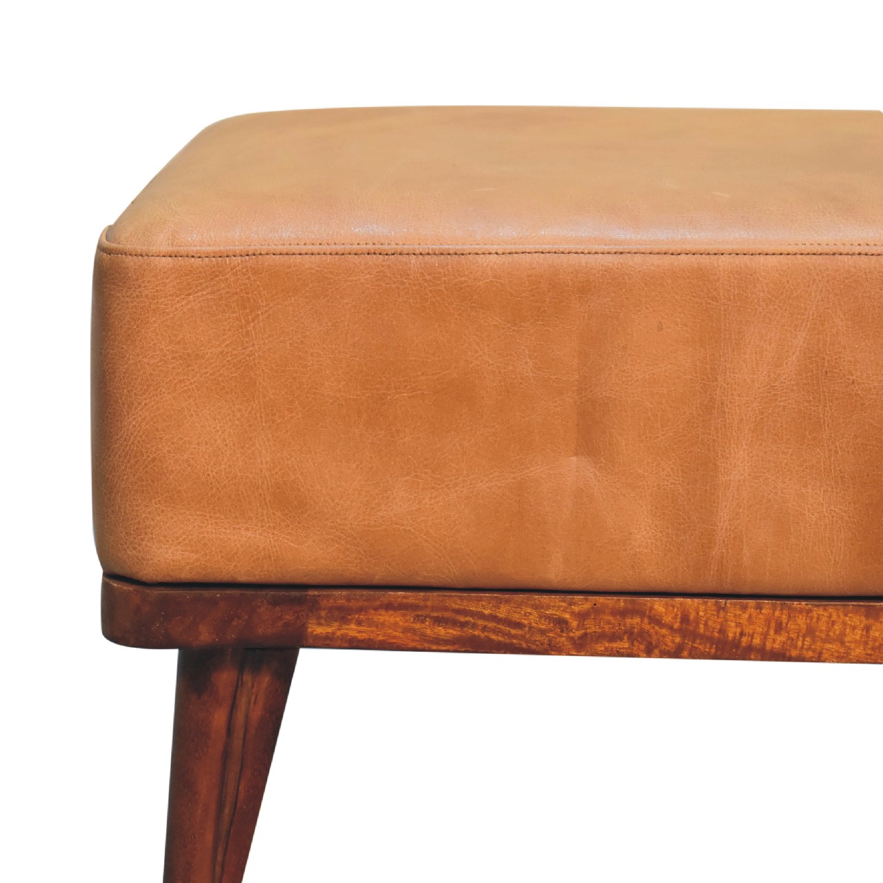 in3559 tan buffalo leather footstool with backrest