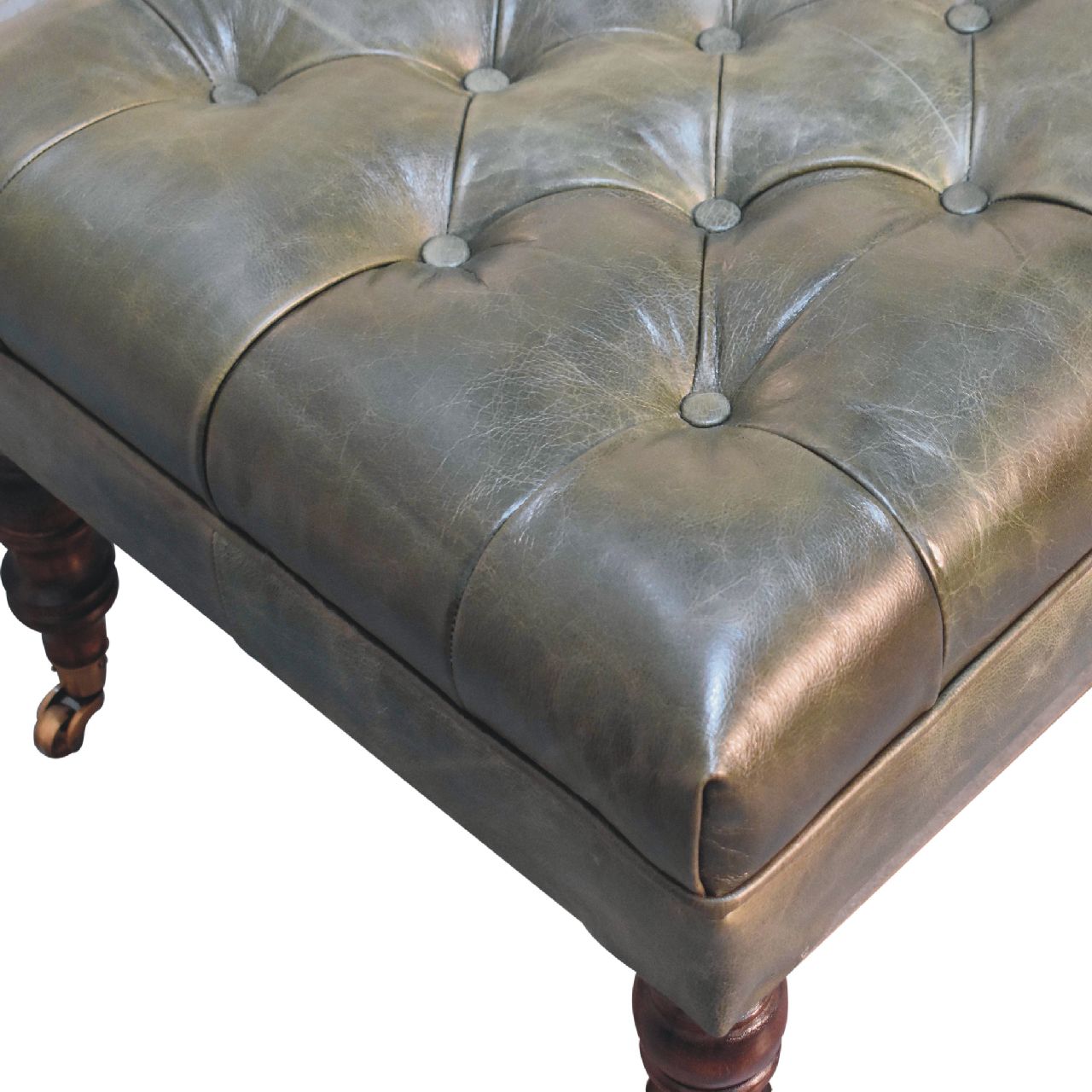 in3574 buffalo green leather ottoman with castor legs
