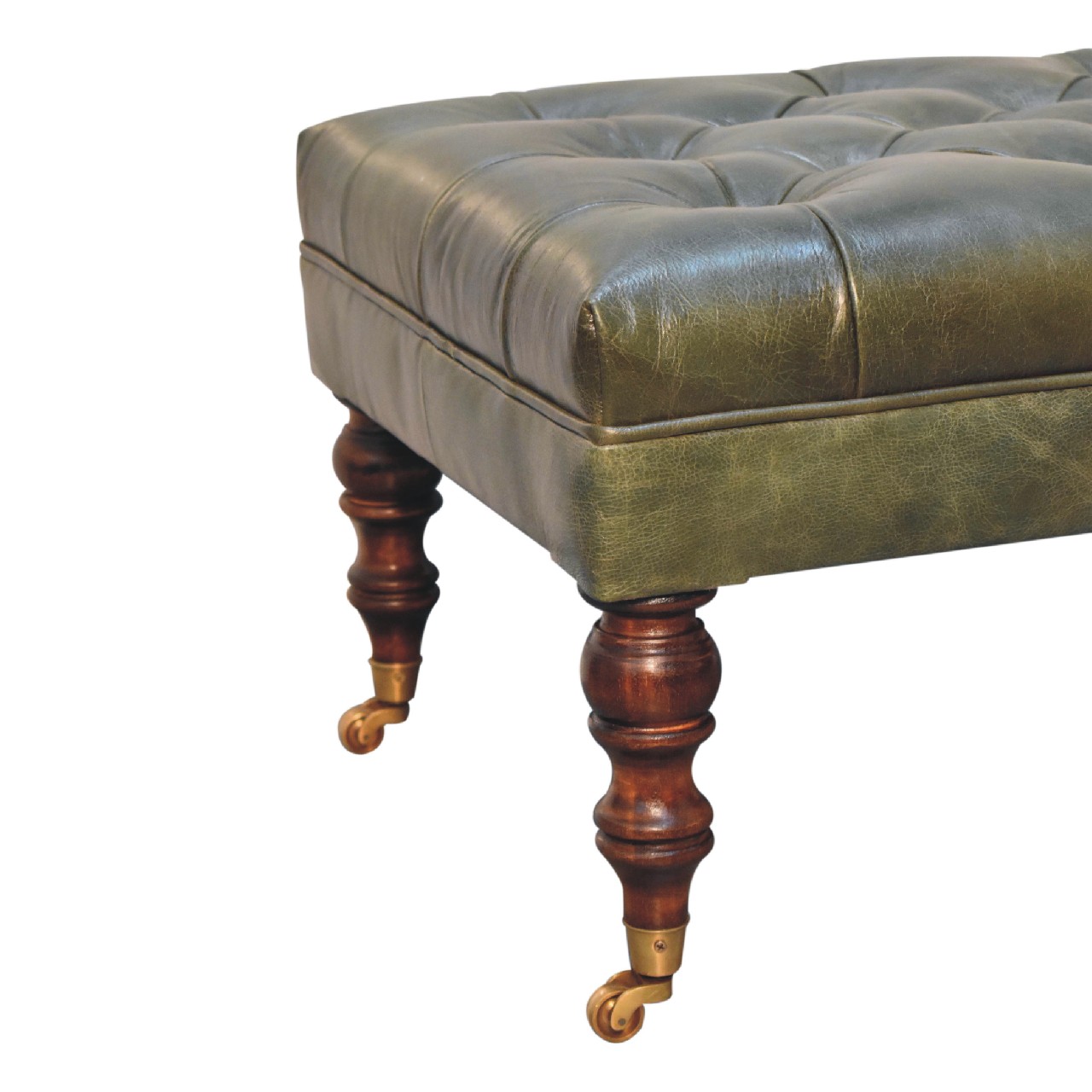 in3574 buffalo green leather ottoman with castor legs