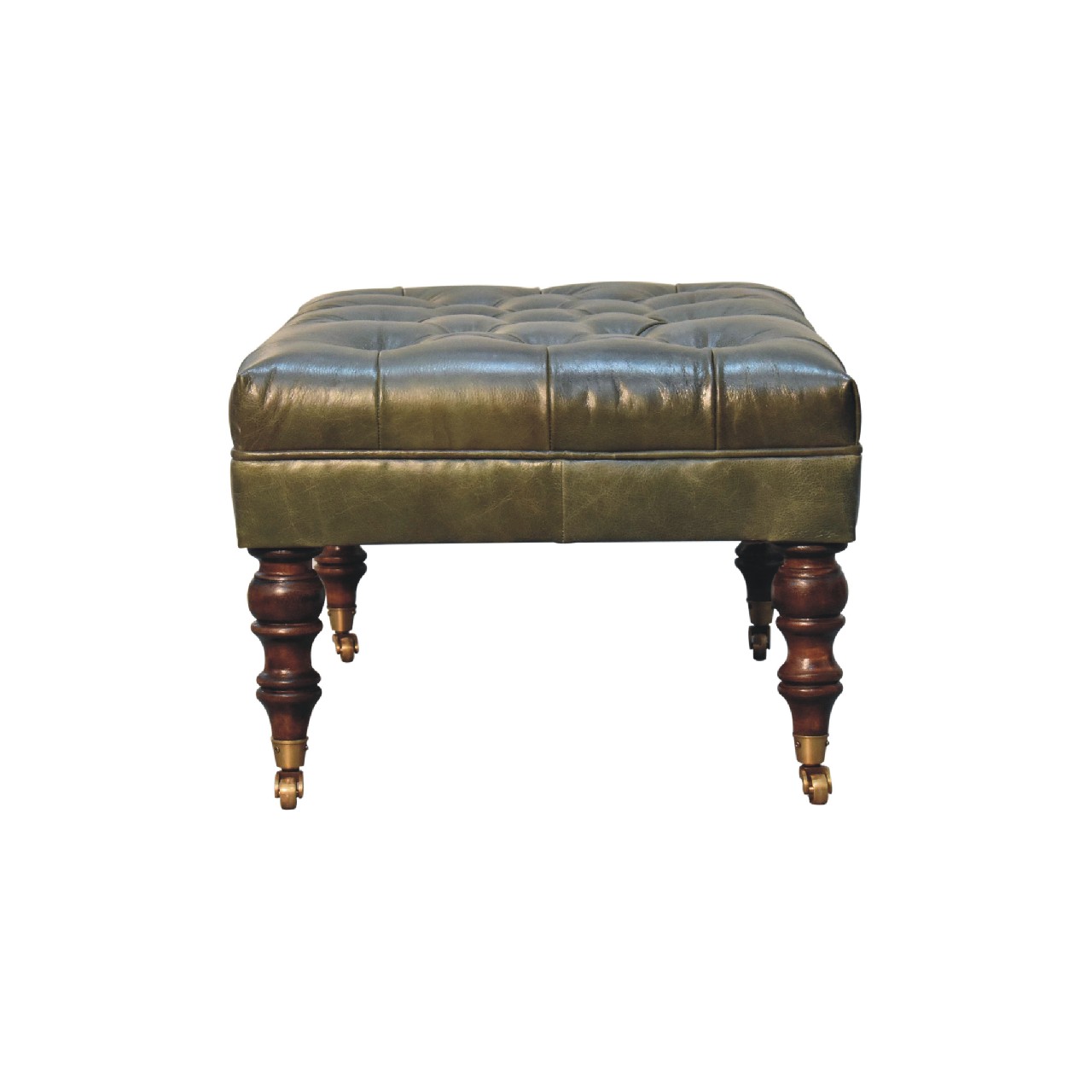 in3574 buffalo green leather ottoman with castor legs