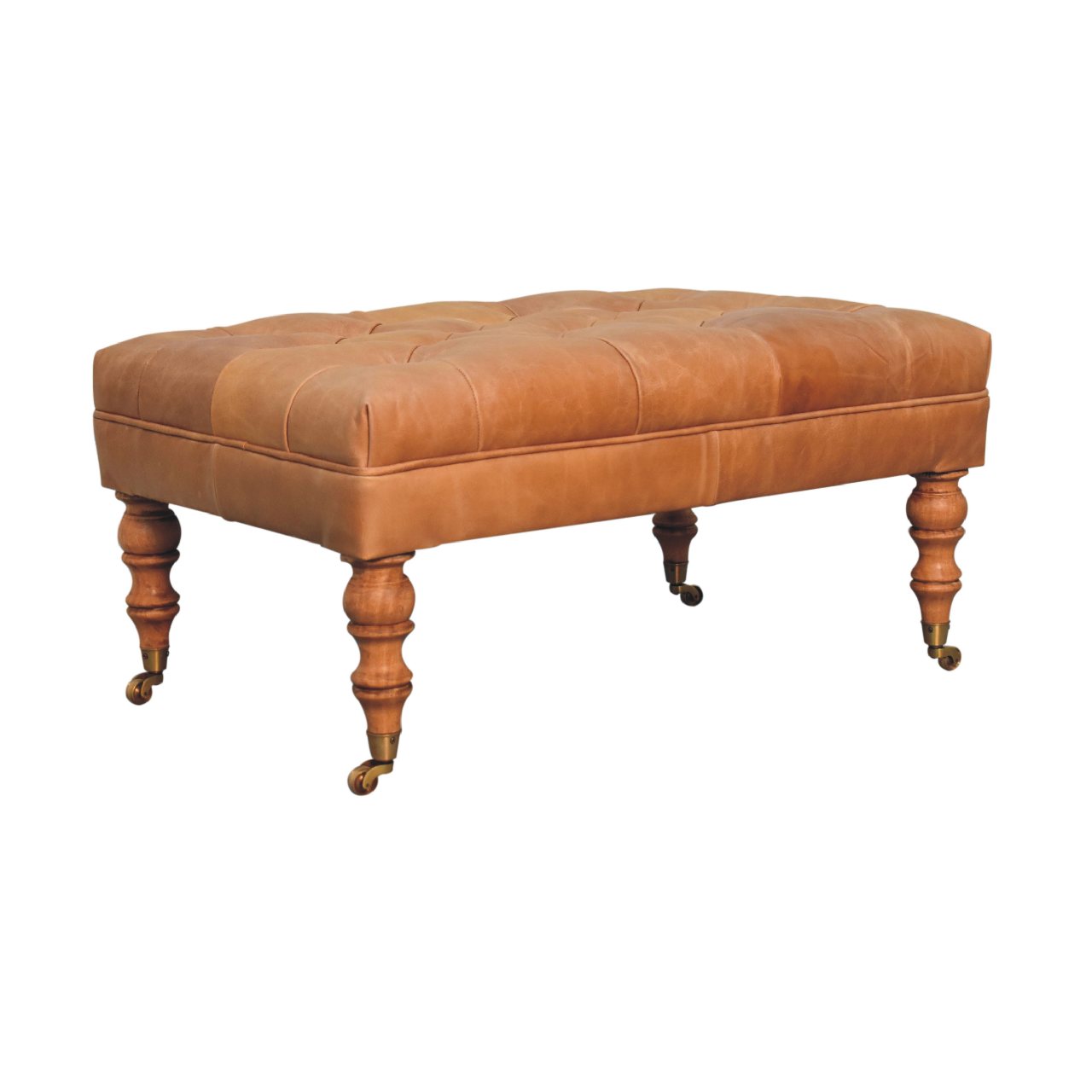 in3580 buffalo tan leather ottoman with castor legs