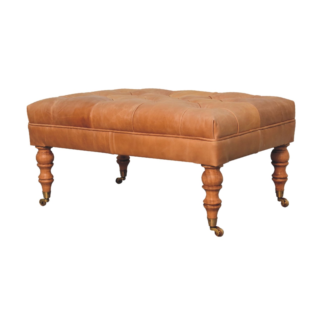 in3580 buffalo tan leather ottoman with castor legs