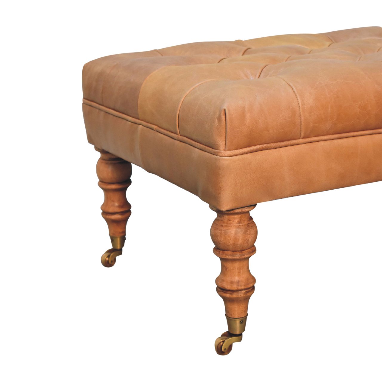 in3580 buffalo tan leather ottoman with castor legs