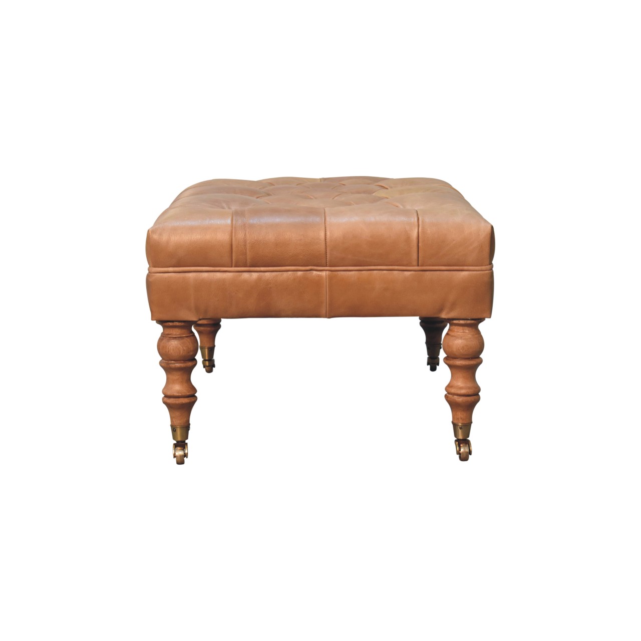 in3580 buffalo tan leather ottoman with castor legs