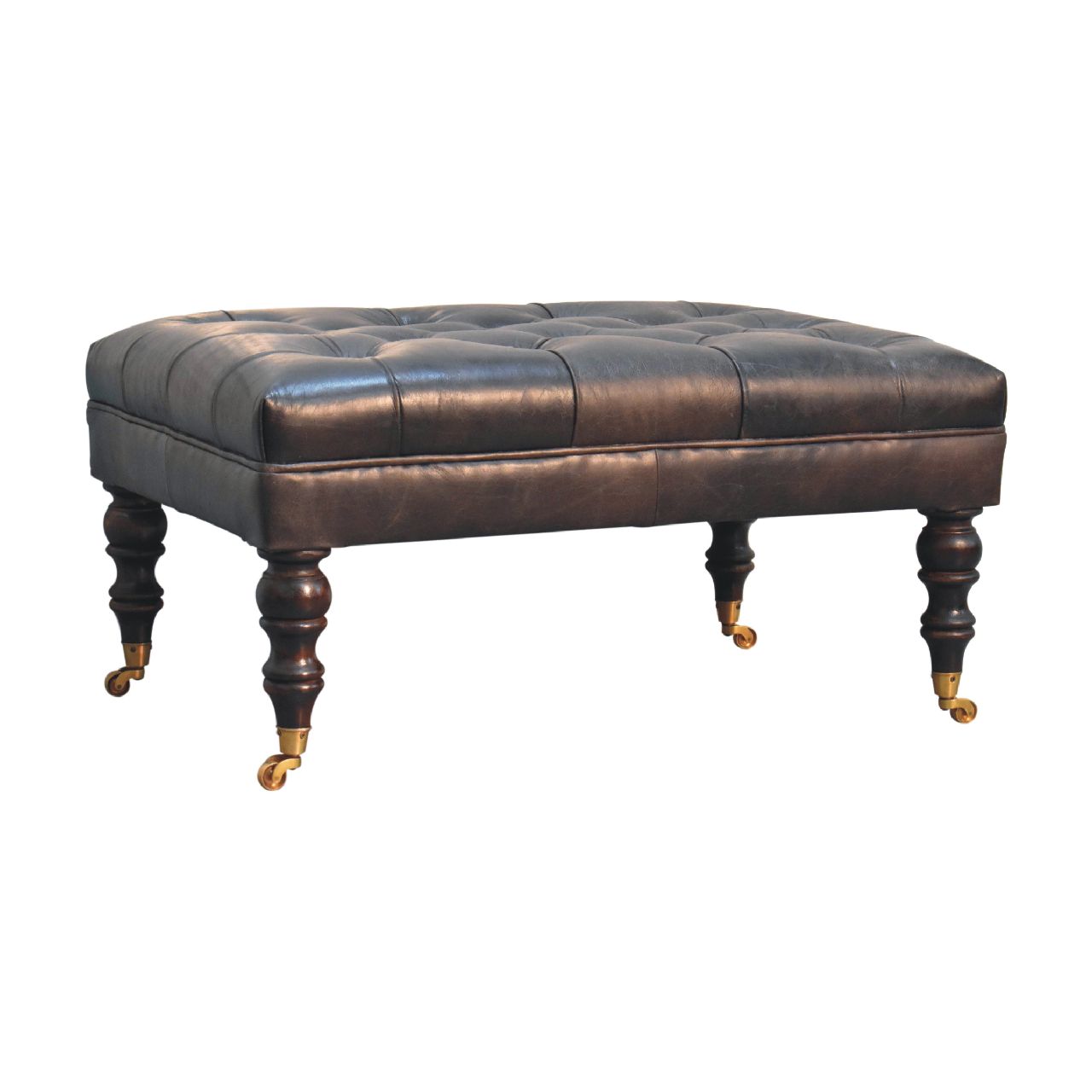 in3581 buffalo ash black leather ottoman with castor legs